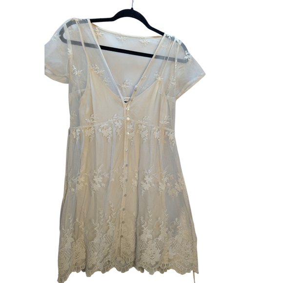 Abercrombie & Fitch Sheer Floral Lace over Ivory Slip Dress SZ XS Perfect Condit - Picture 4 of 10
